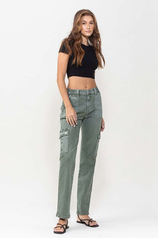Flying Monkey Mid Rise Straight Jeans with Cargo Pocket Detail *Online Only* - Premium  at Lonnys NY - Just $81! Shop Womens clothing now 