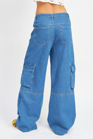 WIDE LEG DENIM PANTS WITH POCKETS CARGO PARACHUTE PANTS  *Online Only* - Premium  at Lonnys NY - Just $90! Shop Womens clothing now 