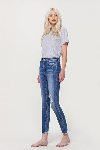 Flying Monkey HIGH RISE ANKLE SKINNY W UNEVEN HEM DETAIL *Online Only* - Premium  at Lonnys NY - Just $75.55! Shop Womens clothing now 