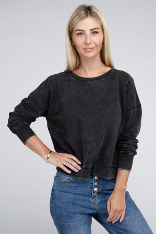 French Terry Acid Wash Boat Neck Pullover *Online Only* - Premium  at Lonnys NY - Just $36! Shop Womens clothing now 