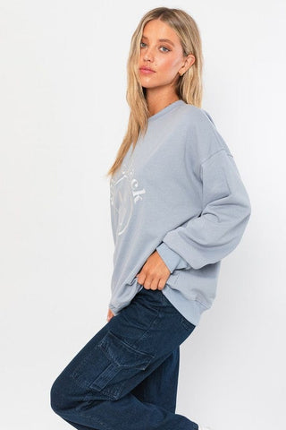 LETTER EMBROIDERY OVERSIZED SWEAT SHIRT *Online Only* - Premium  from LE LIS - Just $65! Shop now 