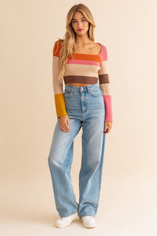 Long Sleeve Color Block Stripe Knit Top *Online Only* - Premium  at Lonnys NY - Just $46.65! Shop Womens clothing now 