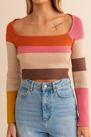 Long Sleeve Color Block Stripe Knit Top *Online Only* - Premium  at Lonnys NY - Just $46.65! Shop Womens clothing now 