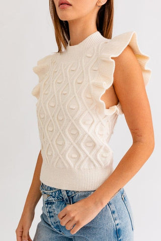 Mock Neck Ruffle Sleeve Cable Tank *Online Only* - Premium  from LE LIS - Just $60! Shop now 