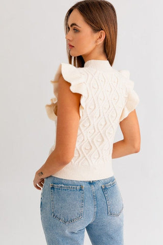 Mock Neck Ruffle Sleeve Cable Tank *Online Only* - Premium  from LE LIS - Just $60! Shop now 