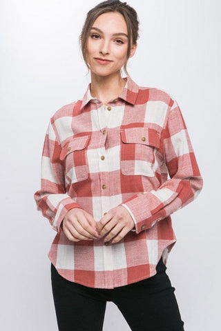 Lightweight Plaid Button Down Top *Online Only* - Premium  from Love Tree - Just $45! Shop now 
