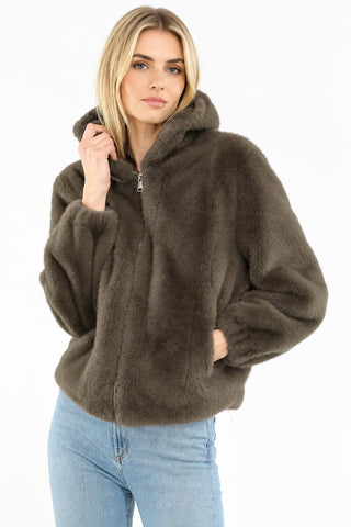Metric Hooded Faux Fur Jacket