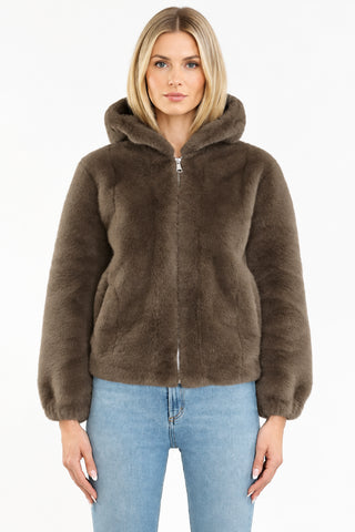 Metric Hooded Faux Fur Jacket