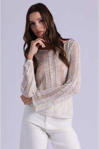 Minnie Rose Sequin Pointelle Bell Sleeve Sweater