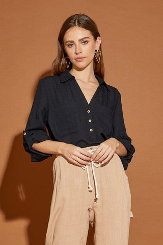 V Neck Button Down Henley Shirt  *Online Only* - Premium Shirts & Tops at Lonnys NY - Just $52.73! Shop Womens clothing now 