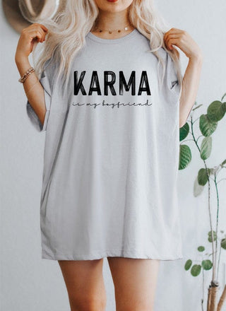 Karma is my Boyfriend Graphic Crew Neck Tee *Online Only* - Premium  at Lonnys NY - Just $40! Shop Womens clothing now 