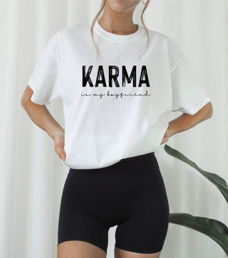 Karma is my Boyfriend Graphic Crew Neck Tee *Online Only* - Premium  at Lonnys NY - Just $40! Shop Womens clothing now 