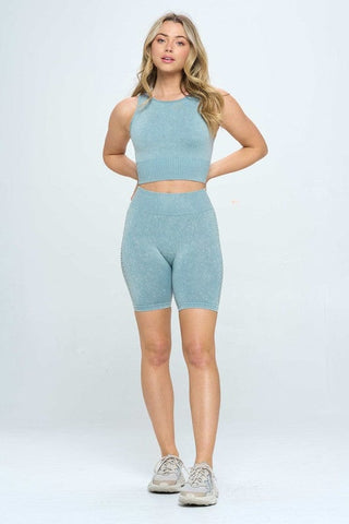 Mineral wash seamless biker shorts set - Premium  at Lonnys NY - Just $59! Shop Womens clothing now 