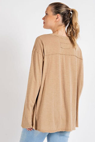 MINERAL WASHED ROUND NECKLINE LONG SLEEVES TOP *Online Only* - Premium  at Lonnys NY - Just $35.60! Shop Womens clothing now 