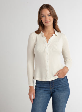 Red Haute Collared Button Down Top