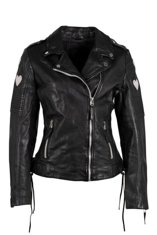 Mauritius Reo RF Heart Detail Leather Jacket, Black - Premium Coats & Jackets from Mauritius - Just $328! Shop now 