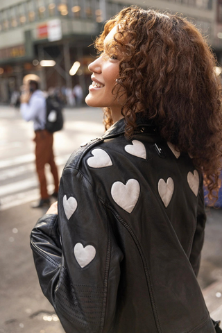 Mauritius Reo RF Heart Detail Leather Jacket, Black - Premium Coats & Jackets from Mauritius - Just $328! Shop now 