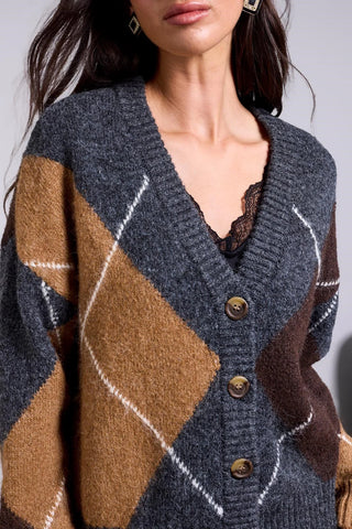 Tribal Lofty Argyle Sweater Cardigan