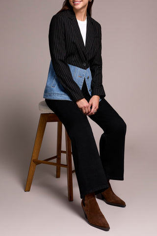Tribal Denim & Pinstripe Blazer