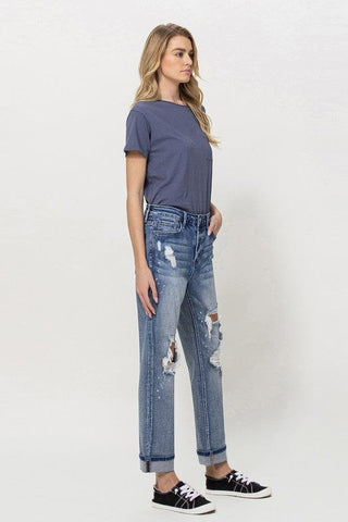 Stretch Mom Jeans w/ Spatter Detail and Cuff *Online Only* - Premium  from VERVET by Flying Monkey - Just $59.80! Shop now 