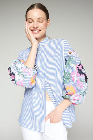 Vilagallo Striped Sequin Flower Shirt - Premium clothing at Lonnys NY - Just $195! Shop Womens clothing now 