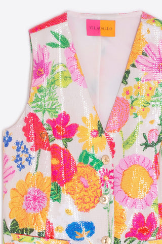 Vilagallo Agata Floral Sequin Vest - Premium clothing at Lonnys NY - Just $195! Shop Womens clothing now 